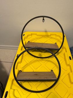 Round Metal Wall Shelves with Wood Shelves