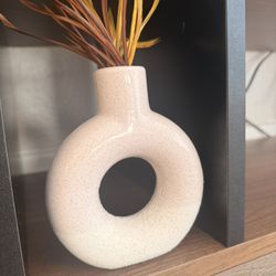 Modern Ceramic Donut Vase + faux stems (brown + yellow)