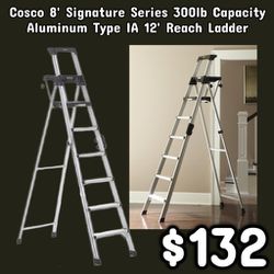 NEW Cosco 8' Signature Series 300lb Capacity Aluminum IA Type 12' Reach Ladder: njft 