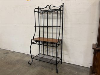 Black Metal 4 Tier 6ft French Country Baker’s Rack with Wine and Glass Storage