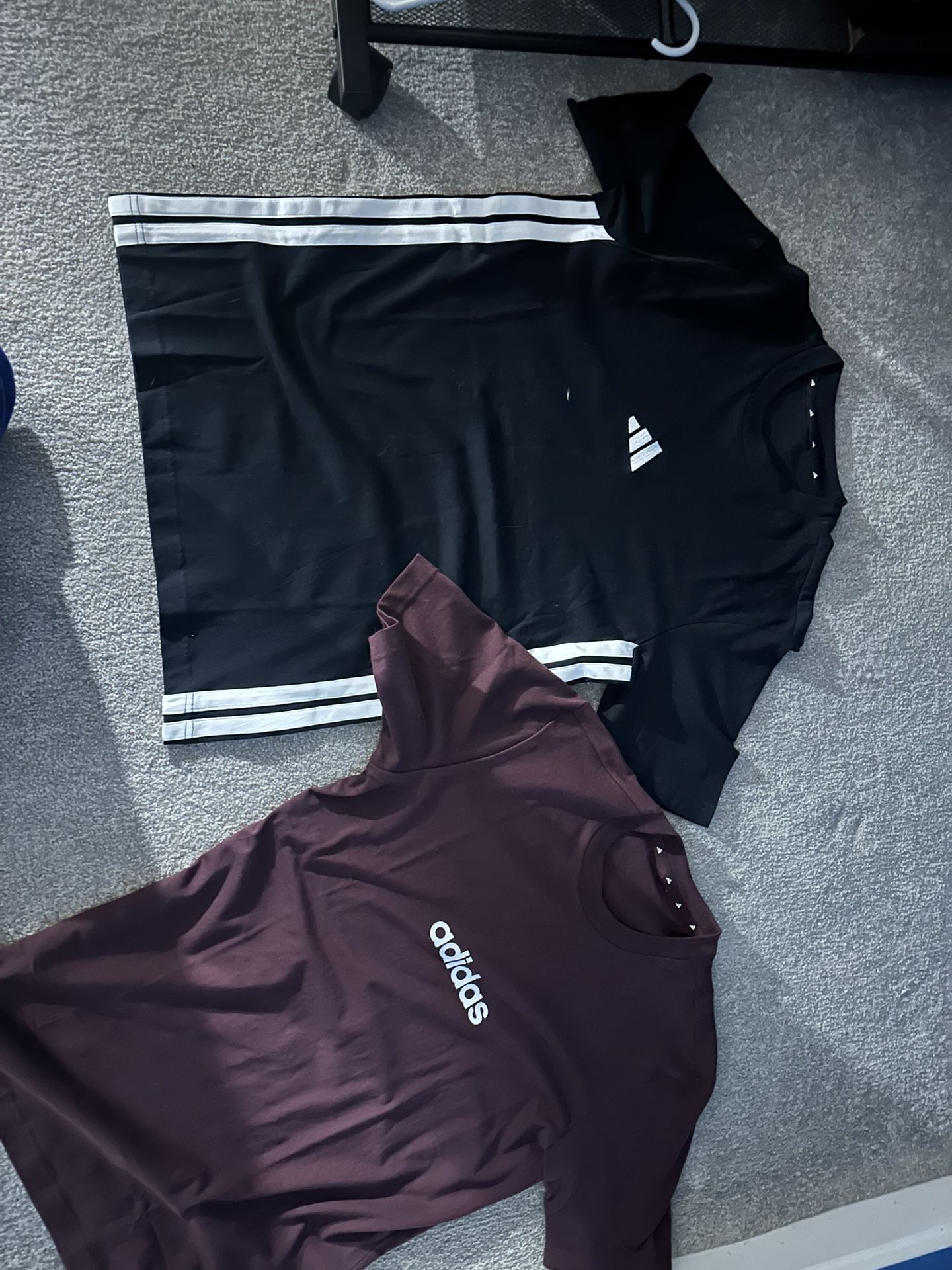 Two Adidas Shirts Maroon And Black