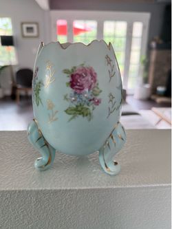 Vintage Napcoware C3199/M Cracked Egg Vase Footed Pink Rose Floral Japan Gilt