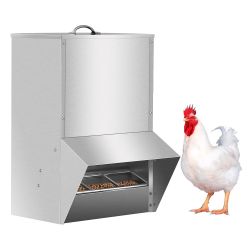 Galvanized Chicken Feeder 30 lbs Capacity, Poultry Feeder, Rat Proof, No Waste, Hanging Feeder with Lid, Heavy Duty Food Dispenser
