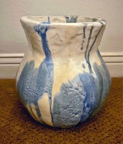 Large Handmade Blue and White Drip Glaze Ceramic Vase🦋🌀