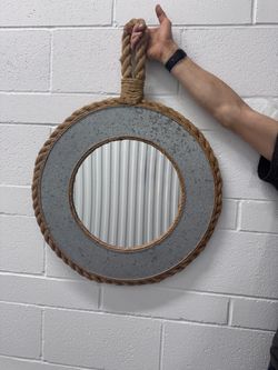 Round wall mirror 22 inch rope and metal