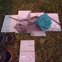 Two Set Of Canvas's, Small Wall Mirror's, Small Canvas Set And Everything Else. 