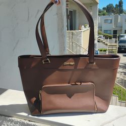 VTG Calvin Klein Top Handle Brown Leather Purse