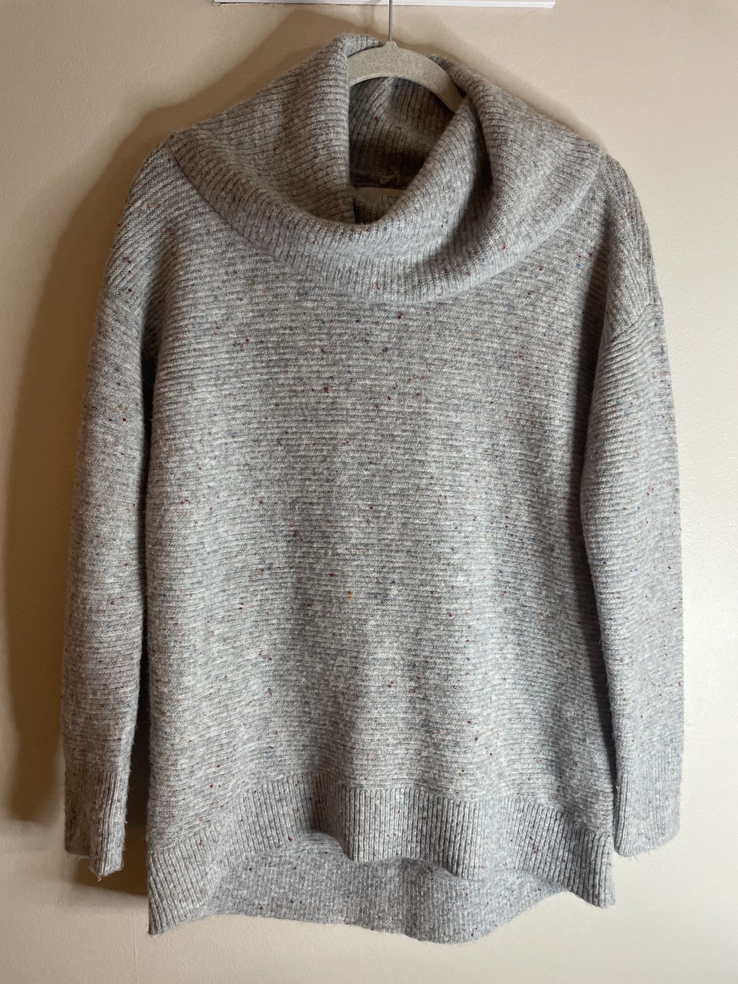 LOFT Gray Flecked Cowl Neck Tunic Sweater Size S