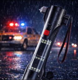 🌼 Solar Powered Emergency Car Safety Hammer Flashlight - Seatbelt Cutter, High-Lumen LED Torch, Red & Blue SOS Warning Lights, USB Rechargeable, Magn
