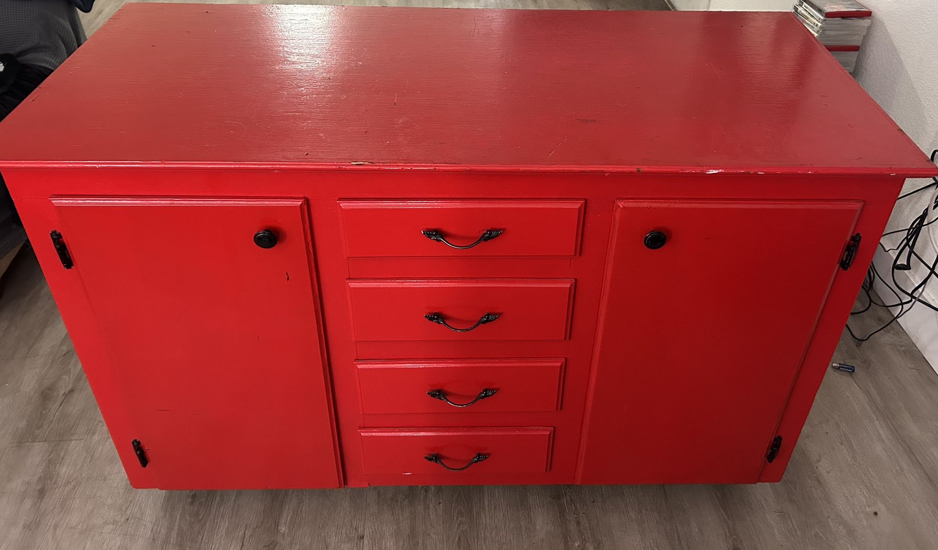 Red Sideboard With Wheel