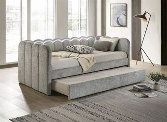 Brand new light gray LED twin daybed with twin trundle (83.9"X41.5"X31.6"H)