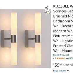 KUZULL Wall Sconces Set of 2 Brushed Nickel Modern Frosted Glass