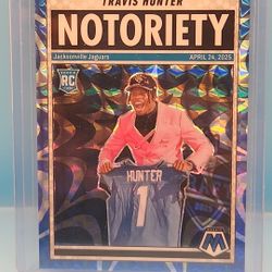 2025 Panini Mosaic Rookie RC Travis Hunter Notoriety Blue Prizm /99 Jaguars