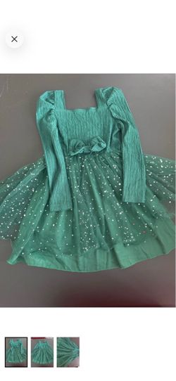 Girls Emerald Green Sparkle Tulle Dress with Puff Sleeves