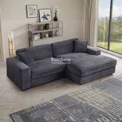 Corduroy L-Shaped Sectional Sofa Couch with Chaise