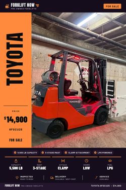 TOYOTA 8FGCU25 5500 lb for sale 3 stage, clamp EXCELLENT CONDITION