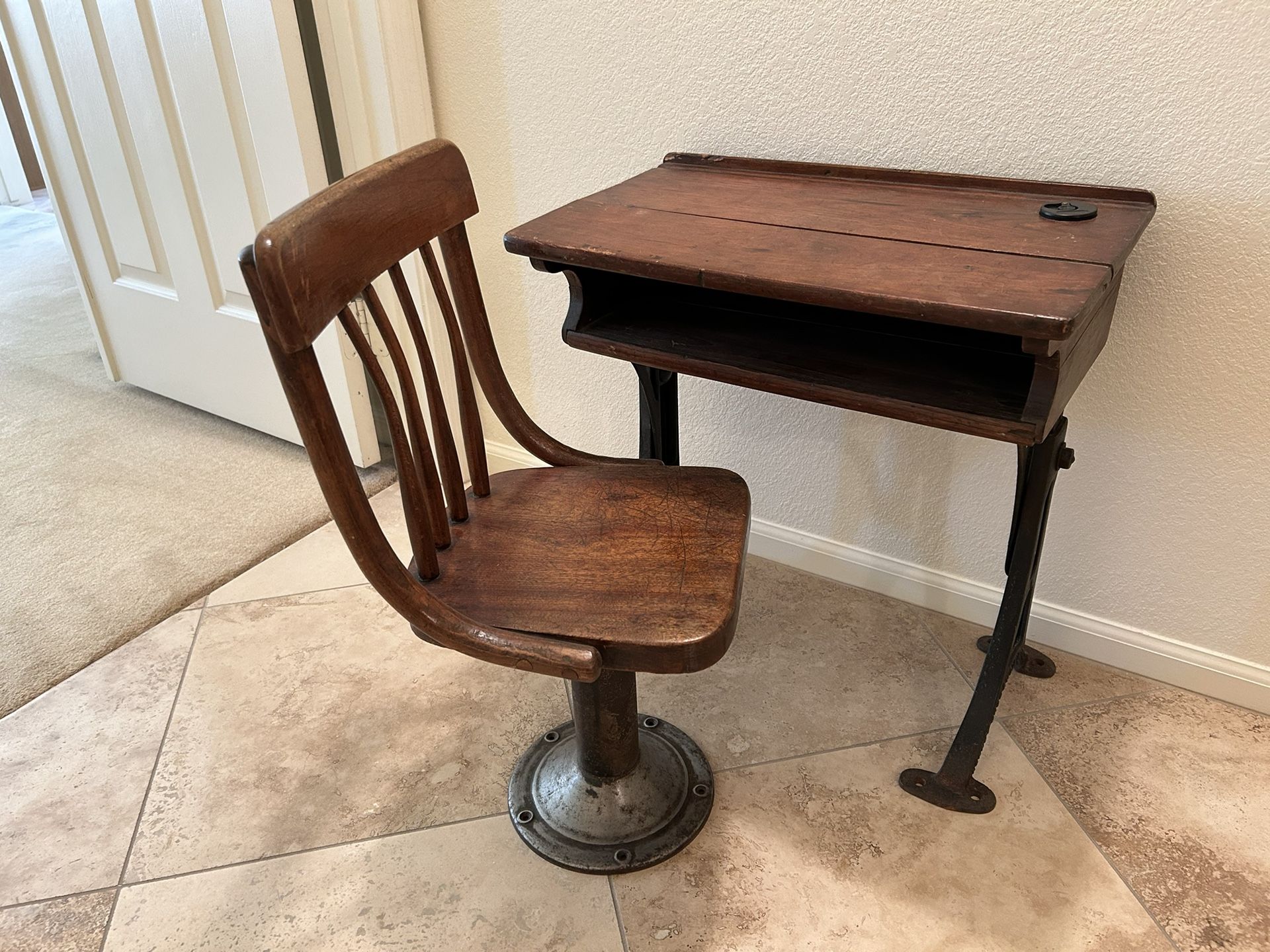 Antique Child's Classroom Chair and Desk