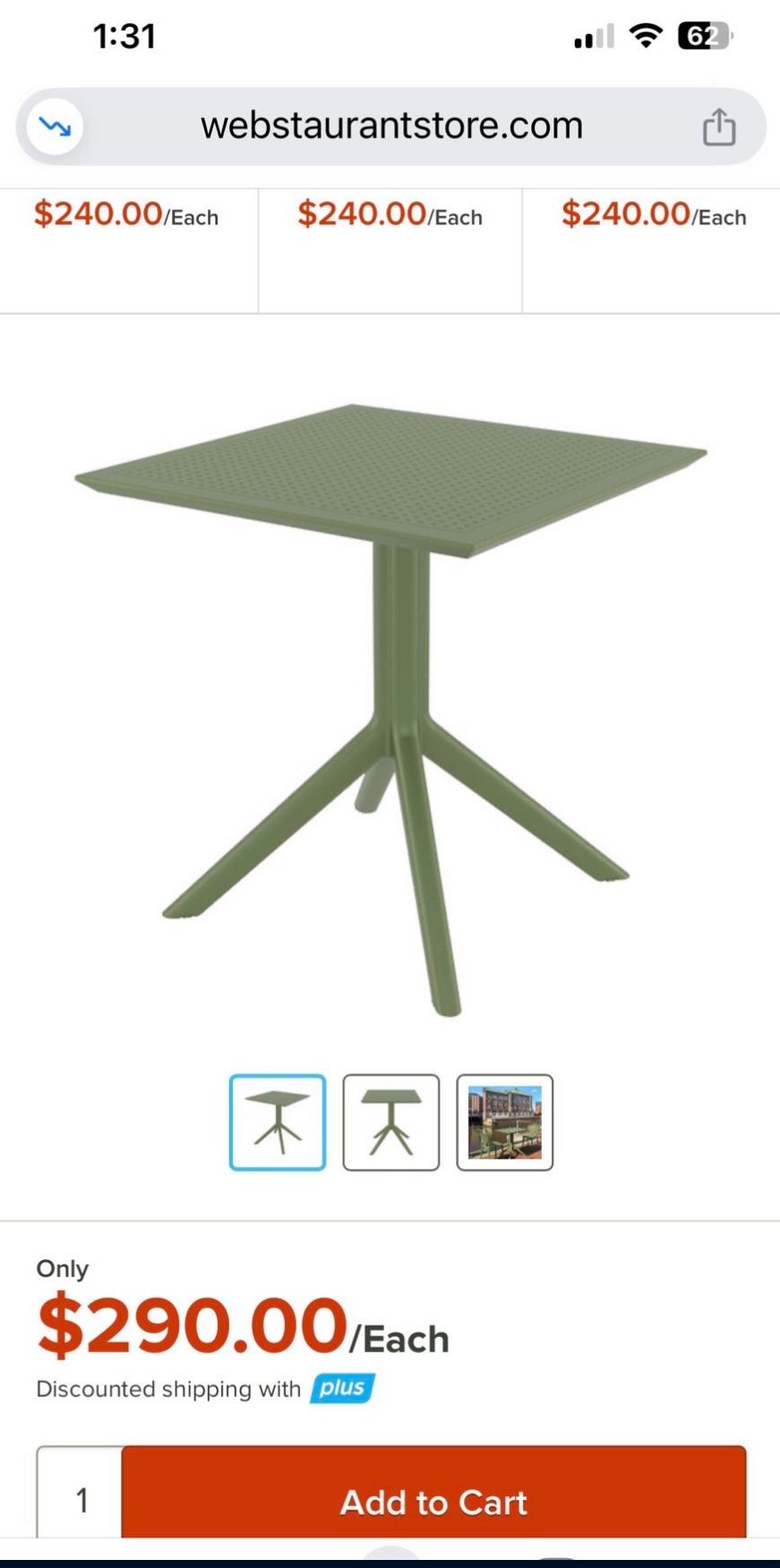 Sturdy Green Square Bistro Tables (Price For One)