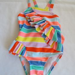 New Girls 12 Months Ruffle Stripe Swimsuit 