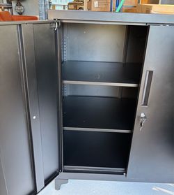 Set of 3 brand New Black Metal Lockingñ Storage Cabinets $130 each. 39"h-36"w-16"d