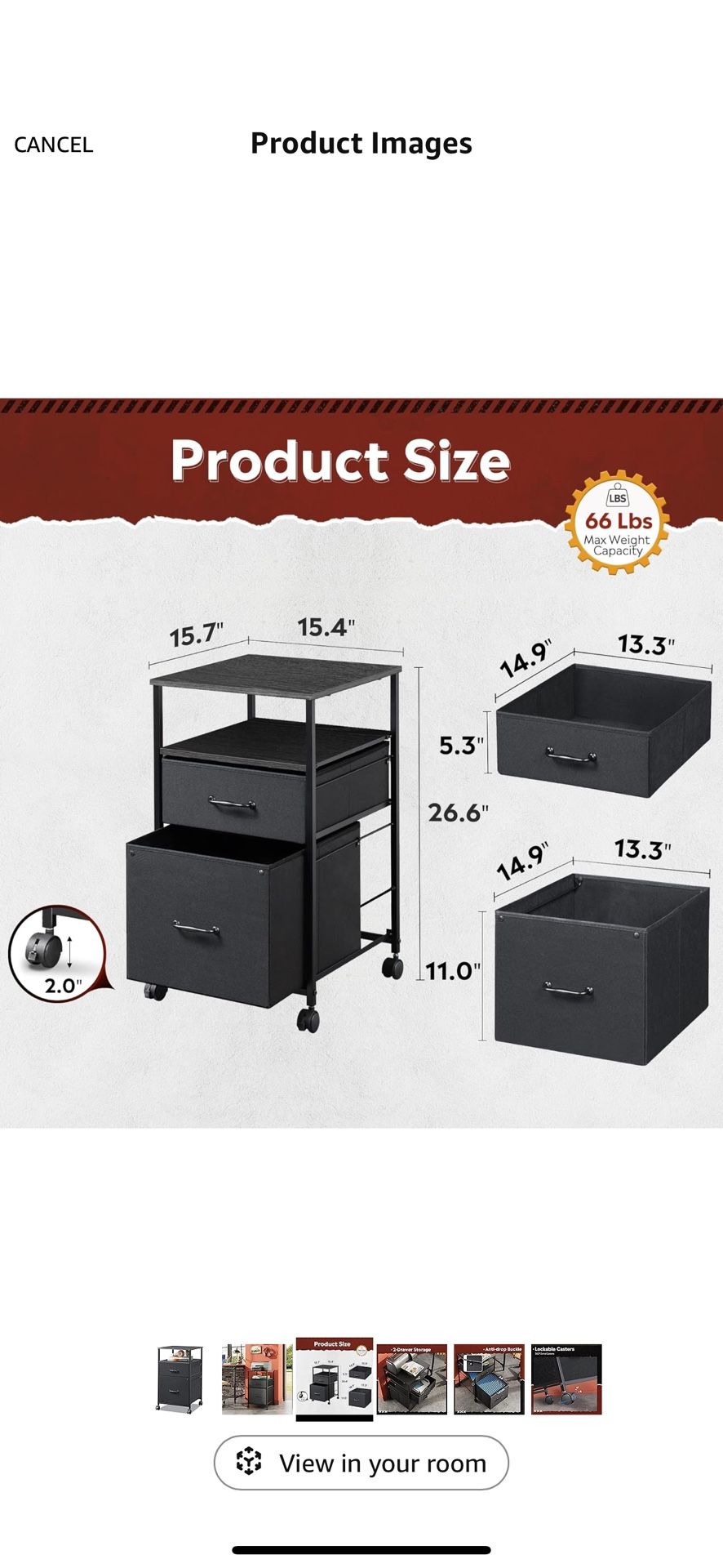 DEVAISE Mobile File Cabinet, Rolling Printer Stand with Open Storage Shelf, Fabric Vertical Filing Cabinet fits A4 or Letter Size for Home Office, Bla