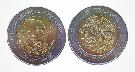 2010 México 5 pesos  Commemorative José Ma. Morelos, Unc