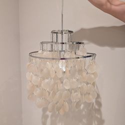 New Tiered Hanging Capiz Shell Light Chandelier Fixture 20" in Chrome Metal