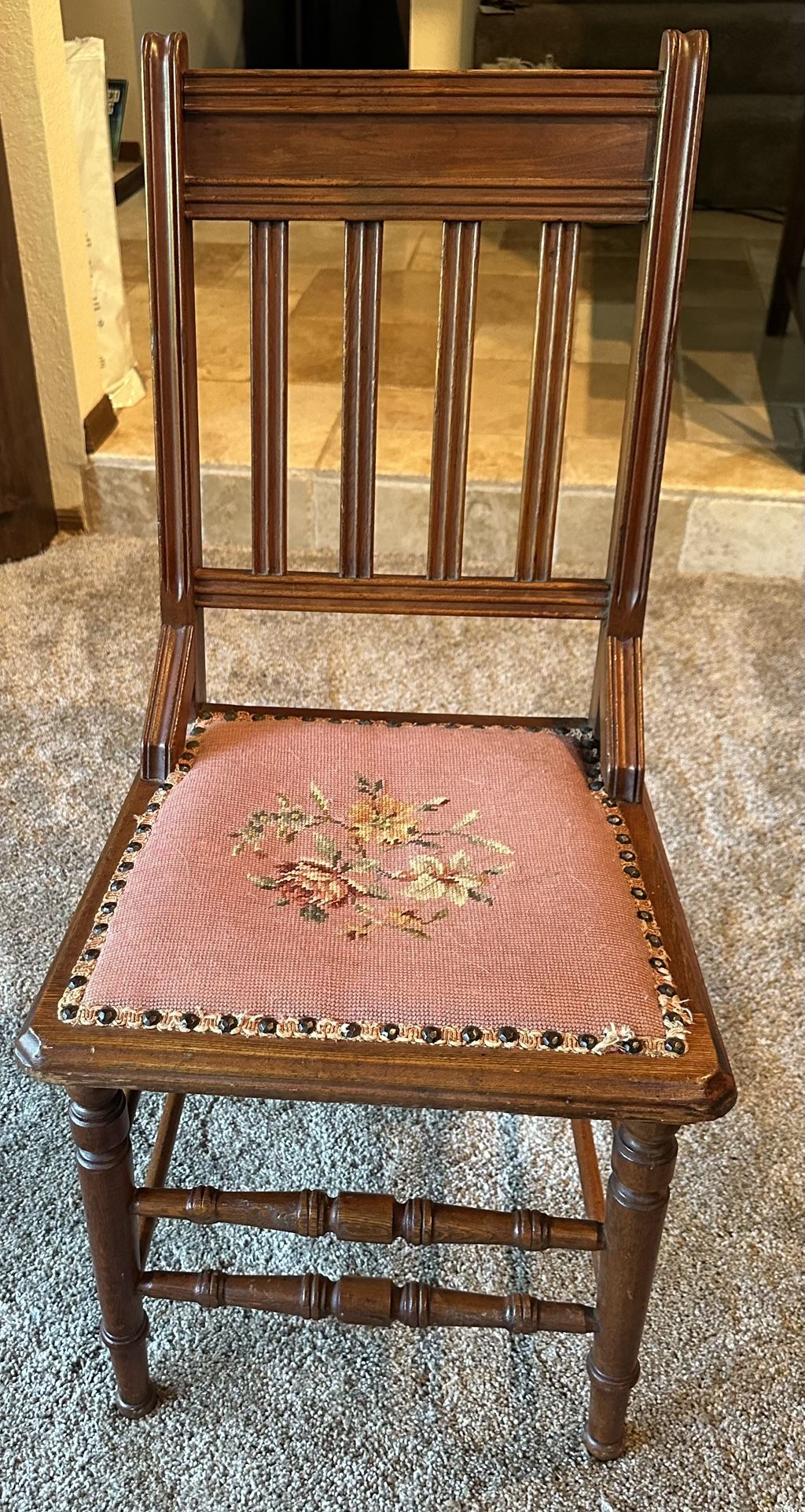 Antique Chair With Needlepoint Seat