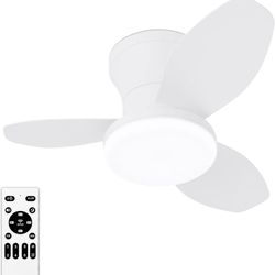 Small Ceiling Fan with Lights, 25 Inch Flush Mount with Remote Control, Reversible Quiet DC Motor, White