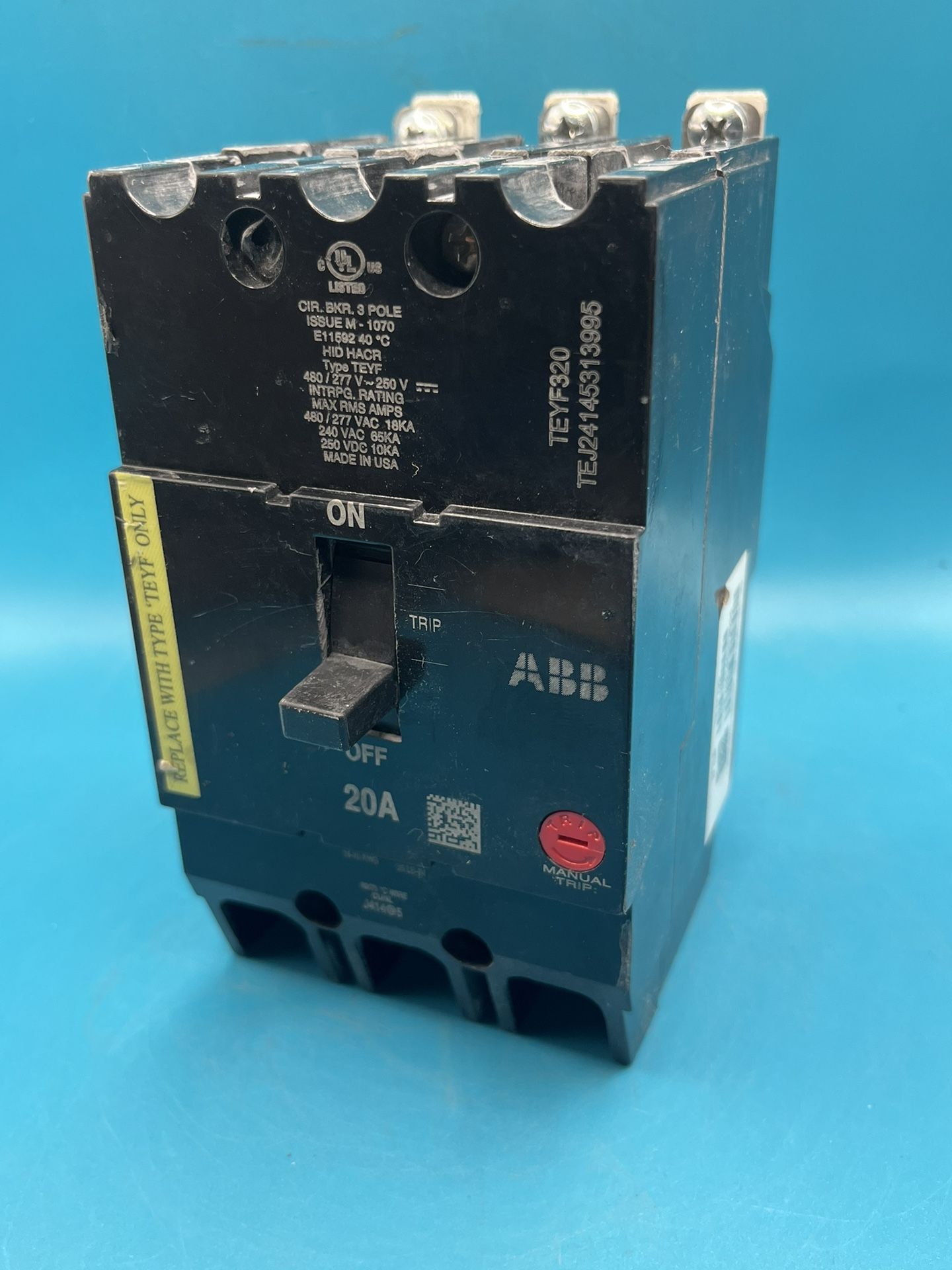 ABB General Electric TEYF320 3 Pole 20 Amp Bolt On Circuit Breaker