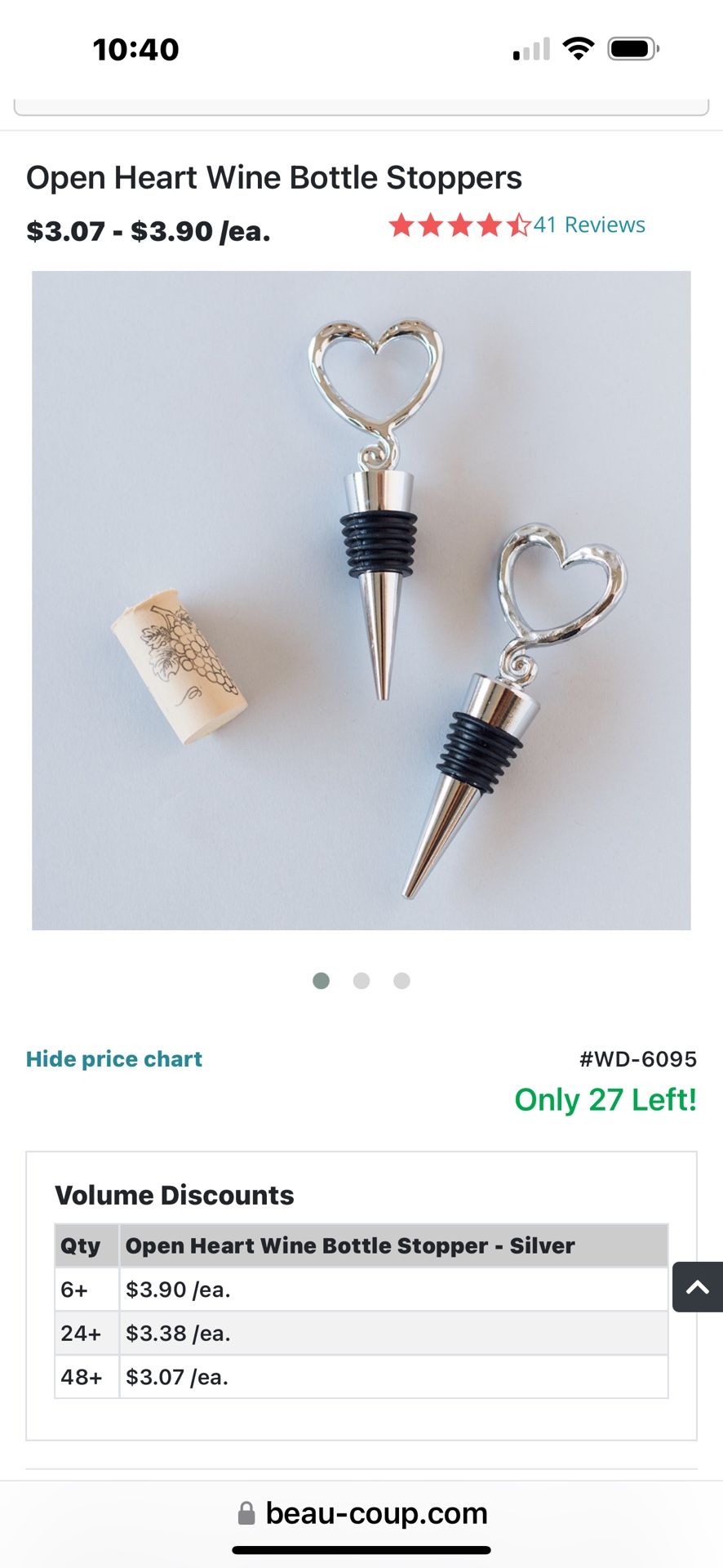 Open Heart Wine Bottle Stoppers - lot of 40