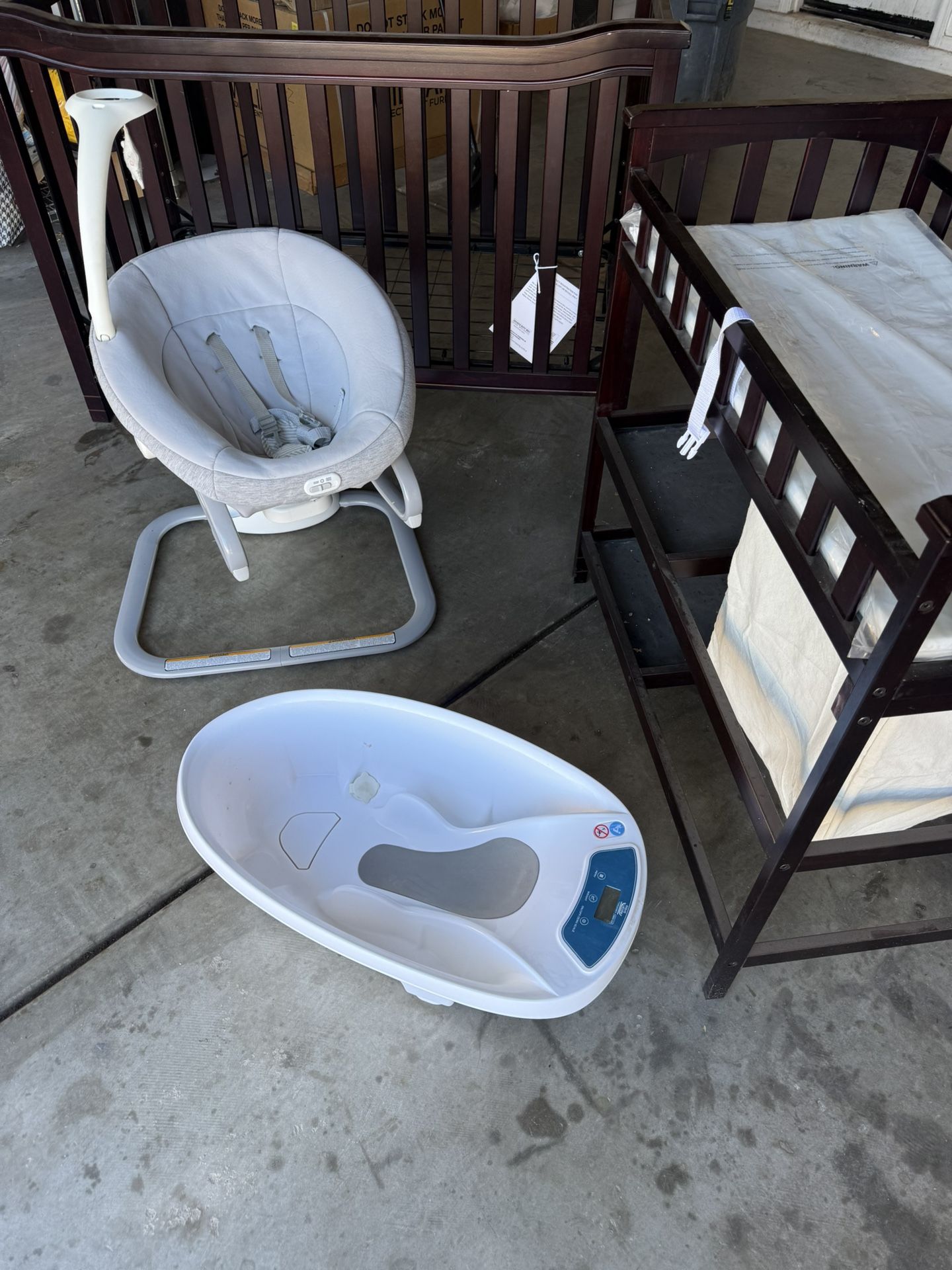 Baby Crib, Changing Table, Rocker And Temperature Bath Tub
