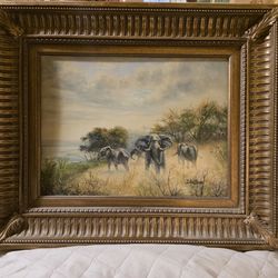 Elephants running in the wild