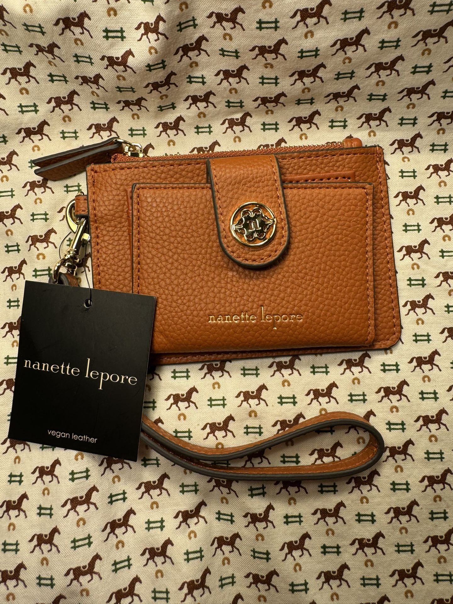 727-PRTT Nanette Lepore $30 Kerri Pebble Card case with Wrist Strap Ginger NWT