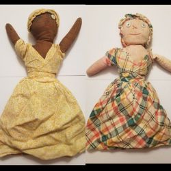 Antique Handmade Topsy Turvy African American Girl And Caucasian Girl Doll