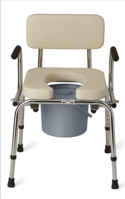 DROP ARM COMMODE W. PADDED SEAT! NEW IN BOX! INODORO PORTATIL C. BRAZOS Y ASIENTO ACOLCHONADO! NUEVO EN CAJA!