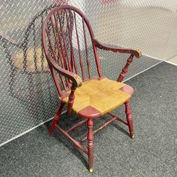 Antique Rare Early 1900’s Red Windsor Arm Chair with /Rush Seat (Needs TLC)