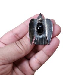 Vintage Sterling 5.8g Peyote Bird Onyx Pin