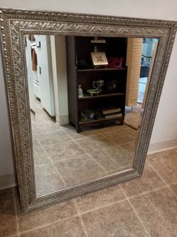 Beautiful Large Wooden Wall Mirror with Ornate Silver Frame