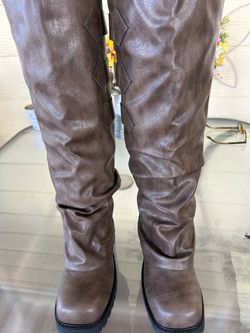 Tall Over-the-Knee Boots Brown Faux Leather