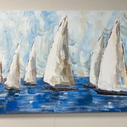Coastal sailboat race print. 48” x 32” MSRP $167. Our price $90 + sales tax 