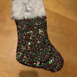 JUSTICE Sequined Christmas Stocking With “L” On It.