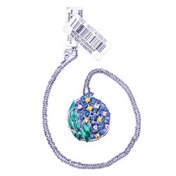 Andin International Sterling Silver Enamel Flower Semi Precious Pendant Necklace