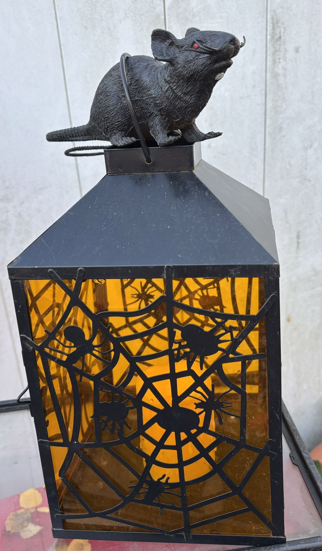BIG Halloween Lighted Spiderweb Lantern With Rat ๐
