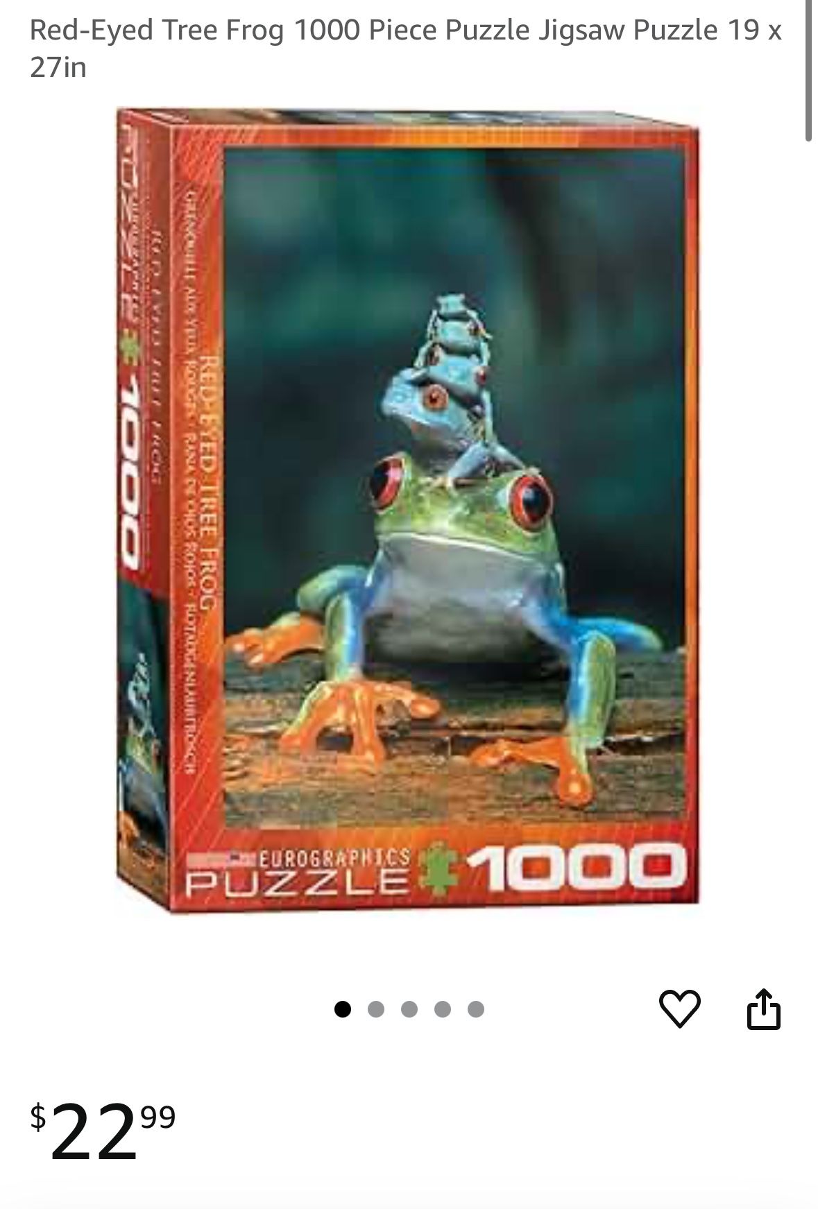 Red-Eyed Tree Frog 1000 Piece Puzzle Jigsaw Puzzle 19 x 27in