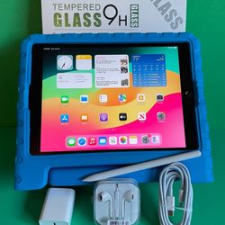 Apple IPad 7th Generation (10.2” Retina / IOS 18) 32GB with kids case, Pen & Accessories (Netflix, zoom, Roblox etc supported) 