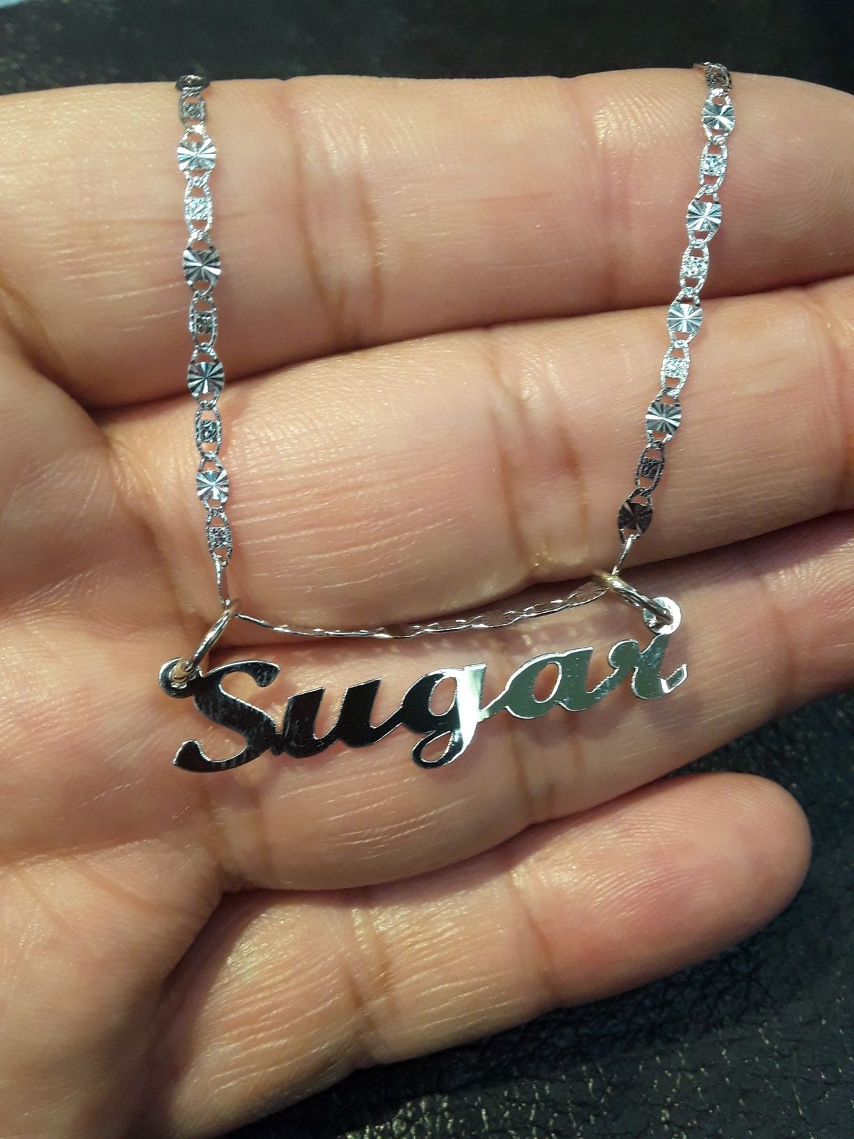 Any name with chain 14k white gold