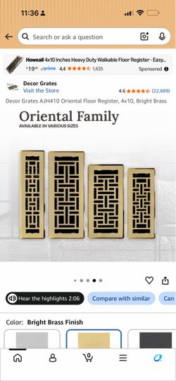 Decor Grates AJH212 2-inch by 12-inch Oriental Floor Register, Polished Brass Finish