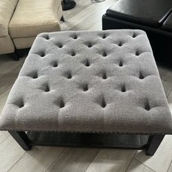 Extra Large Square Tufted Grey Ottoman With Nail Head Trim  39x39x18