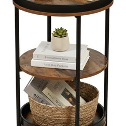 Dulcii Side Table, Round End Table with 3 Storage Shelves for Living Room, Bedroom, Nightstand with Steel Frame for Small Spaces